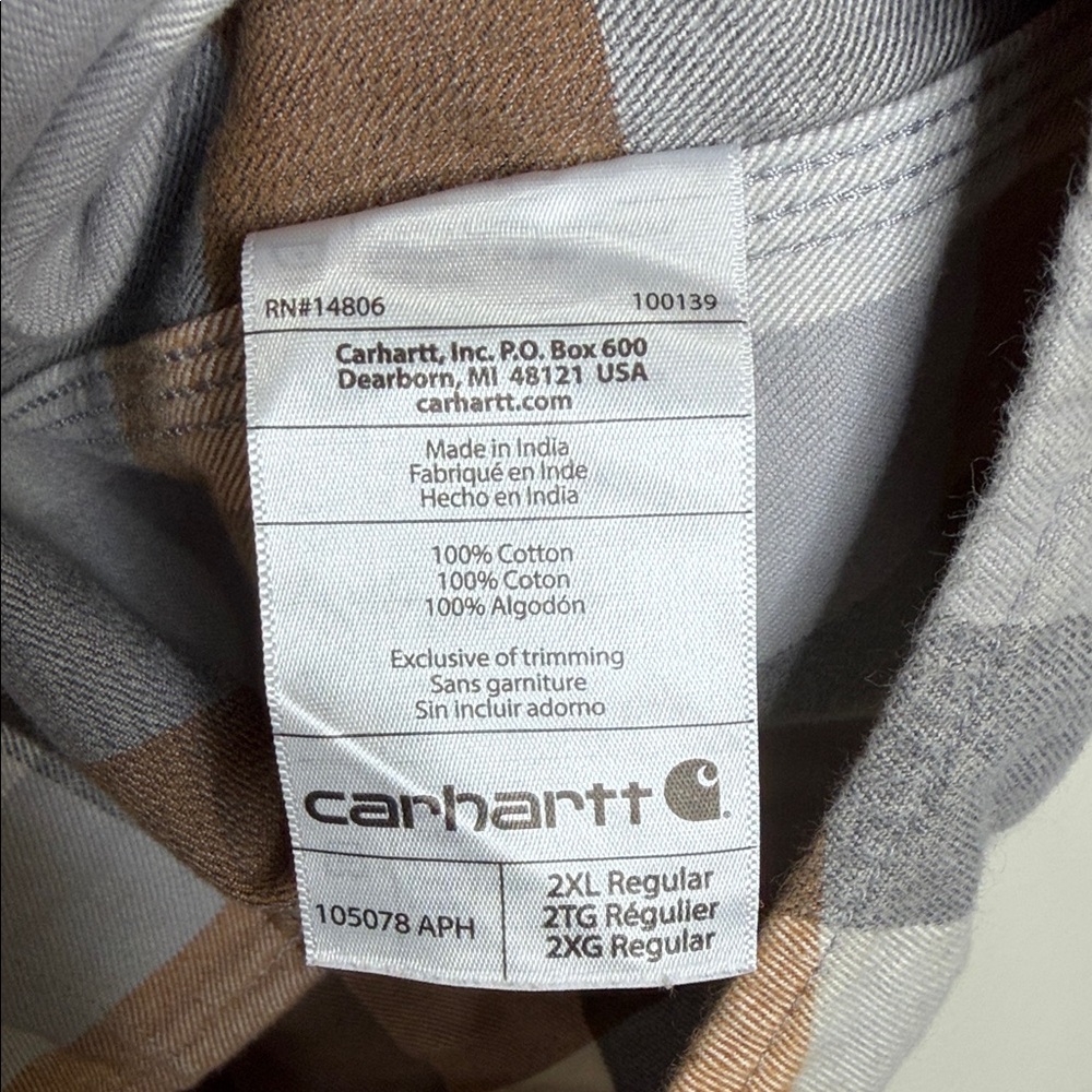 Carhartt Men's Gray and Brown Checkered Shirt - Picture 5 of 8
